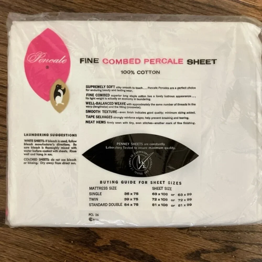 JCP PENNEYS Pencale White Double Bed Flat Sheet 100% Cotton Percale 81 x 108 VTG
